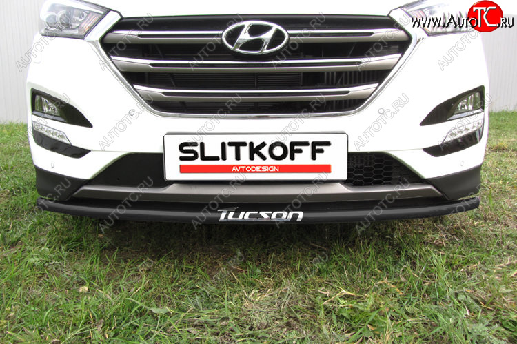 7 549 р. Защита заднего бампера Slitkoff (Ø 42 мм, с надписью) Hyundai Tucson TL дорестайлинг (2015-2018) (Сталь с полимерным покрытием. Цвет: черный)  с доставкой в г. Тольятти