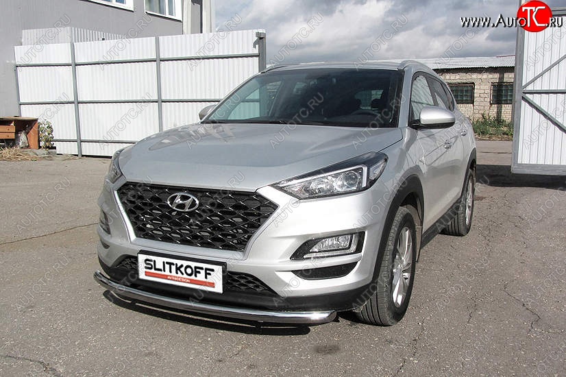 15 999 р. Защита переднего бампера Slitkoff (d57 мм) Hyundai Tucson TL рестайлинг (2018-2021) (Нержавейка, Полированная)  с доставкой в г. Тольятти