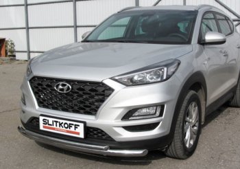 14 999 р. Защита переднего бампера Turbo Slitkoff (двойная, d57/42 мм)  Hyundai Tucson  TL (2018-2021) рестайлинг (Нержавейка, Полированная)  с доставкой в г. Тольятти. Увеличить фотографию 1