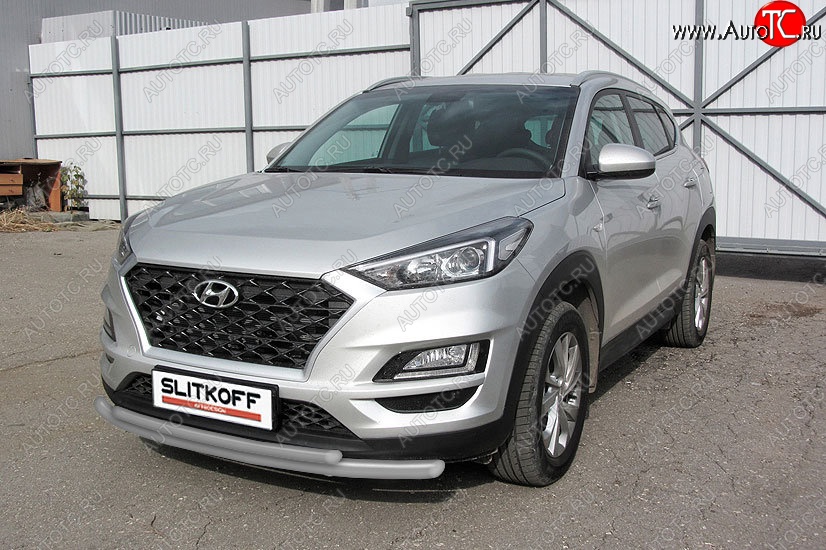 10 649 р. Защита переднего бампера Turbo Slitkoff (двойная, d57/42 мм) Hyundai Tucson TL рестайлинг (2018-2021) (Сталь с полимерным покрытием. Цвет: серебристый)  с доставкой в г. Тольятти