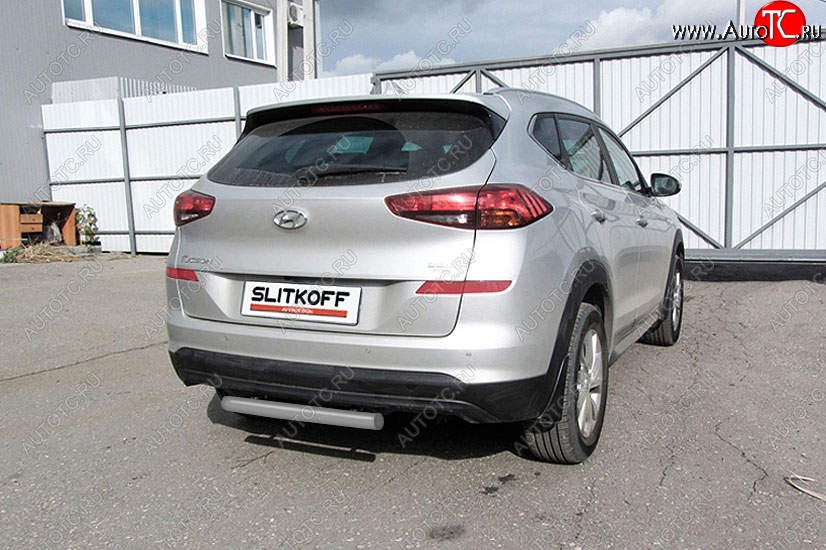 6 199 р. Защита заднего бампера Slitkoff (d57 мм) Hyundai Tucson TL рестайлинг (2018-2021) (Сталь с полимерным покрытием. Цвет: серебристый)  с доставкой в г. Тольятти