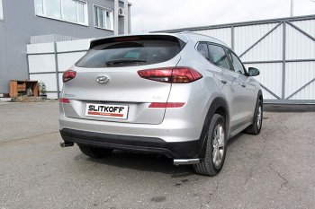 7 349 р. Защита заднего бампера Slitkoff (уголки, d57)  Hyundai Tucson  TL (2018-2021) рестайлинг (Нержавейка, Полированная)  с доставкой в г. Тольятти. Увеличить фотографию 1