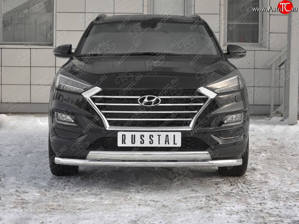 22 949 р. Защита переднего бампера (2 трубы Ø63 и 75х42 мм, нержавейка) Russtal Hyundai Tucson TL рестайлинг (2018-2021)  с доставкой в г. Тольятти