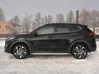 22 999 р. Порожки для ног SLITKOFF (Ø42 мм) Hyundai Tucson TL рестайлинг (2018-2021) (Лист алюминиевый, труба - сталь окрашенная в черный цвет)  с доставкой в г. Тольятти. Увеличить фотографию 2