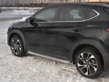 22 999 р. Порожки для ног SLITKOFF (Ø42 мм) Hyundai Tucson TL рестайлинг (2018-2021) (Лист алюминиевый, труба - сталь окрашенная в черный цвет)  с доставкой в г. Тольятти. Увеличить фотографию 3