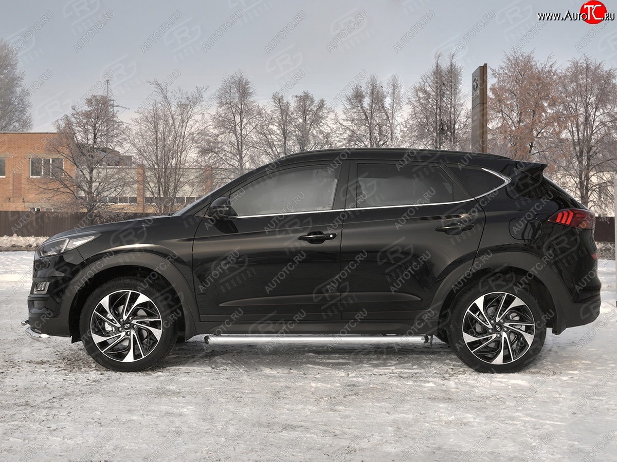 20 849 р. Защита порогов SLITKOFF (Ø63 мм, нержавейка) SLITKOFF Hyundai Tucson TL рестайлинг (2018-2021) (С пластиковыми заглушками на торцах)  с доставкой в г. Тольятти