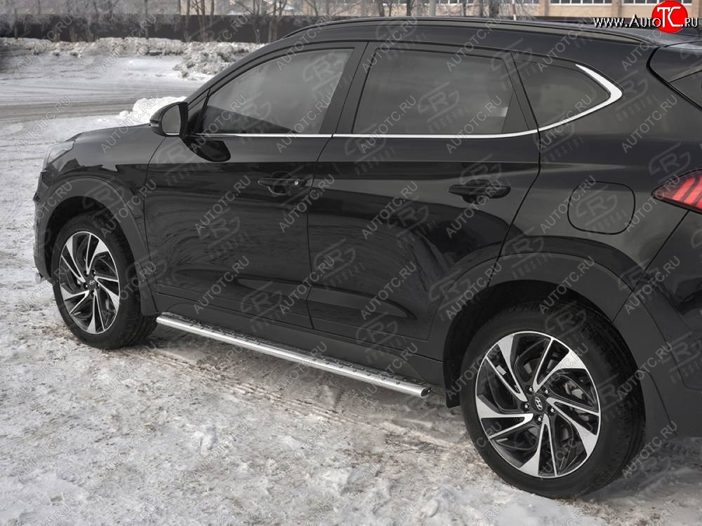 21 749 р. Защита порогов (Ø75x42 мм с проступью, нержавейка) Russtal Hyundai Tucson TL рестайлинг (2018-2021)  с доставкой в г. Тольятти