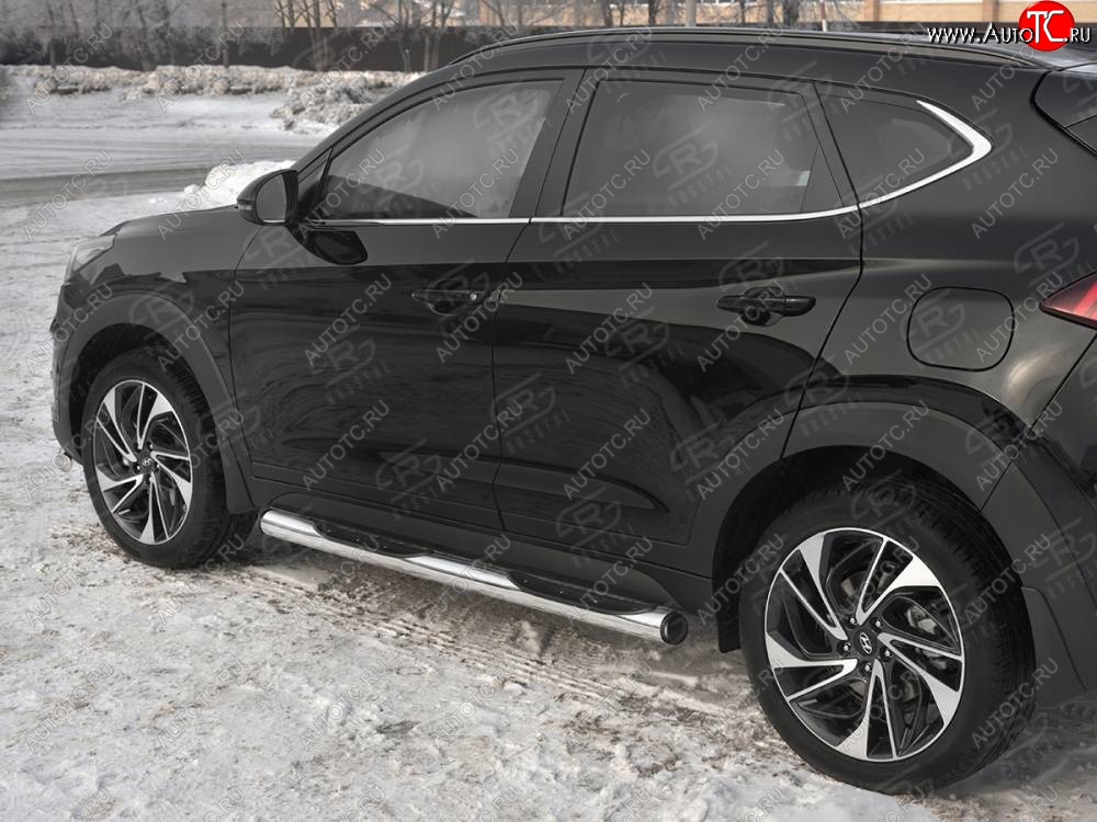 24 999 р. Защита порогов (Ø76 мм с проступью, нержавейка) SLITKOFF Hyundai Tucson TL рестайлинг (2018-2021) (С пластиковыми заглушками на торцах)  с доставкой в г. Тольятти