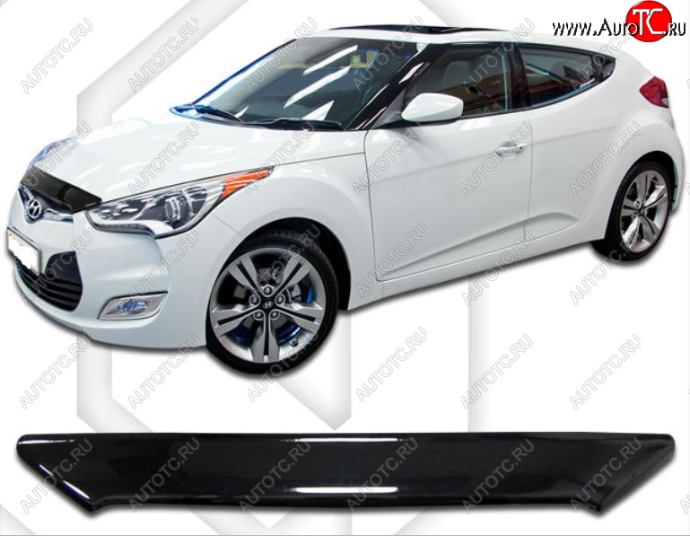 1 889 р. Дефлектор капота CA-Plastic  Hyundai Veloster  FS (2011-2018) дорестайлинг, рестайлинг (Classic черный, Без надписи)  с доставкой в г. Тольятти