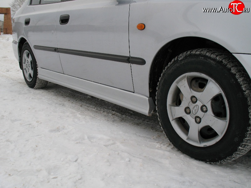 4 099 р. Пороги накладки Style  Hyundai Accent  седан ТагАЗ (2001-2012) (Неокрашенные)  с доставкой в г. Тольятти