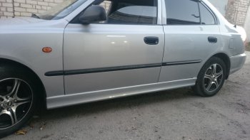 4 099 р. Пороги накладки Style  Hyundai Accent  седан ТагАЗ (2001-2012) (Неокрашенные)  с доставкой в г. Тольятти. Увеличить фотографию 12