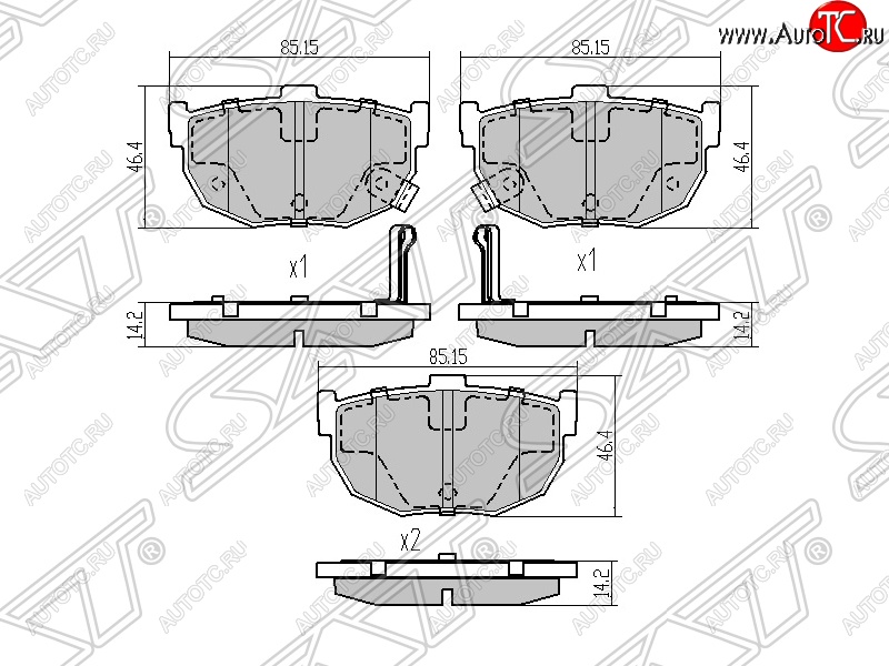 939 р. Колодки тормозные SAT (задние) Hyundai Elantra XD седан дорестайлинг (2000-2003)  с доставкой в г. Тольятти