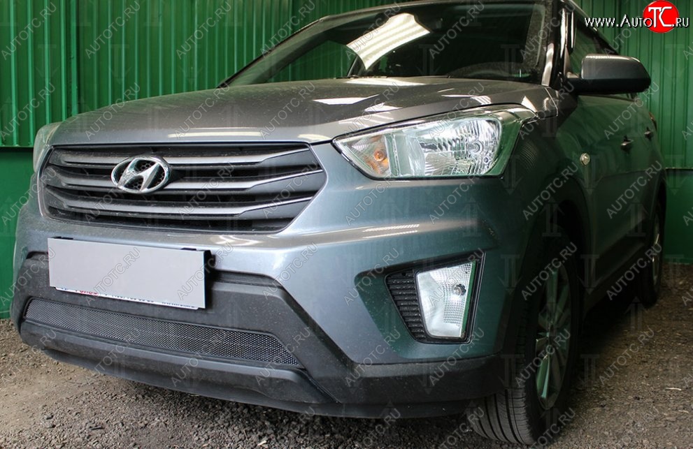 1 469 р. Защитная сетка на бампер Russtal (черная) Hyundai Creta GS рестайлинг (2019-2021)  с доставкой в г. Тольятти