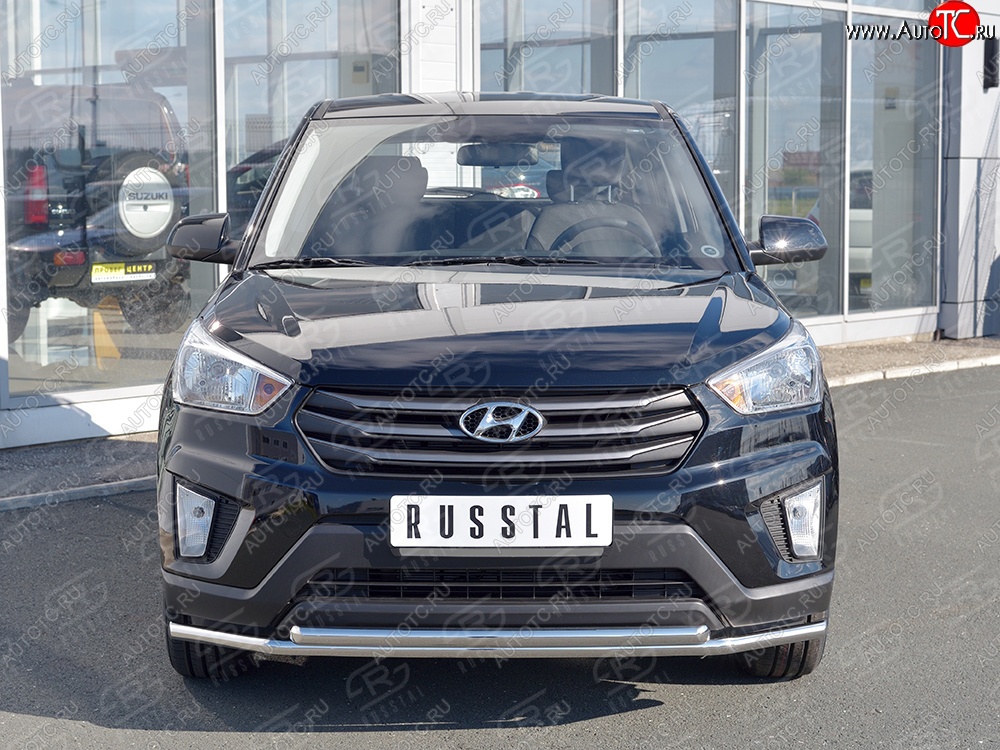 17 299 р. Защита переднего бампера (2 трубыØ42 мм, нержавейка) SLITKOFF Hyundai Creta GS рестайлинг (2019-2021)  с доставкой в г. Тольятти