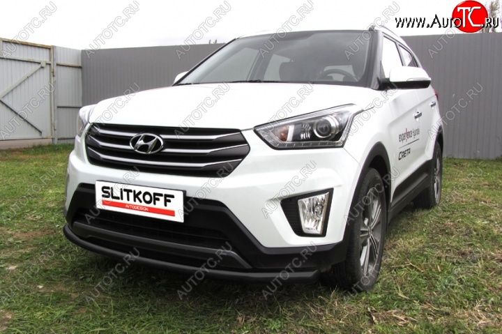 8 249 р. Защита переднего бампера Slitkoff (d57, черная) Hyundai Creta GS рестайлинг (2019-2021) (Цвет: серебристый)  с доставкой в г. Тольятти