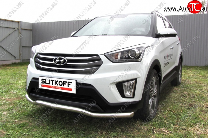 12 649 р. Защита переднего бампера из изогнутой трубы диаметром 57 мм Slitkoff Hyundai Creta GS рестайлинг (2019-2021) (Нержавейка, Полированная)  с доставкой в г. Тольятти