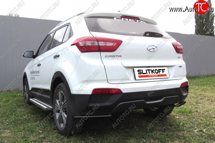 6 449 р. Защита заднего бампера из уголков d42 Slitkoff Hyundai Creta GS дорестайлинг (2015-2019) (Цвет: серебристый)  с доставкой в г. Тольятти