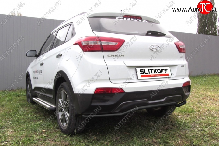 7 749 р. Защита заднего бампера из трубы d42 Slitkoff (волна) Hyundai Creta GS дорестайлинг (2015-2019) (Цвет: серебристый)  с доставкой в г. Тольятти