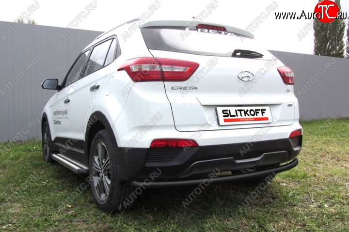 7 199 р. Защита заднего бампера из трубы d57 Slitkoff (радиусная) Hyundai Creta GS дорестайлинг (2015-2019) (Цвет: серебристый)  с доставкой в г. Тольятти