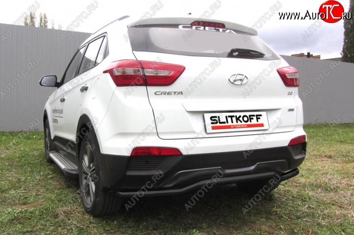 8 849 р. Защита заднего бампера из трубы d57 Slitkoff (сталь, скоба) Hyundai Creta GS дорестайлинг (2015-2019) (Цвет: серебристый)  с доставкой в г. Тольятти