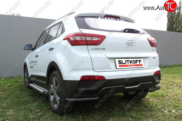 6 799 р. Защита заднего бампера из уголков d57 Slitkoff Hyundai Creta GS дорестайлинг (2015-2019) (Цвет: серебристый)  с доставкой в г. Тольятти