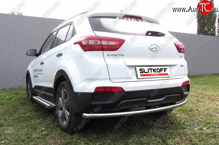 10 299 р. Защита заднего бампера из трубы диаметром 57 мм Slitkoff  Hyundai Creta  GS (2015-2021) дорестайлинг, рестайлинг (Нержавейка, Полированная)  с доставкой в г. Тольятти