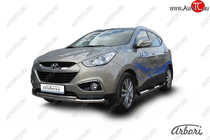 14 489 р. Защита переднего бампера Arbori (нержавейка, 2 трубы d57 и 42 mm) Hyundai IX35 LM дорестайлинг (2009-2013)  с доставкой в г. Тольятти