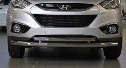 11 899 р. Двойная защита переднего бампера из труб диаметром 63 и 51 мм Petroil Tuning Hyundai IX35 LM дорестайлинг (2009-2013) (Нержавеющая полированная сталь)  с доставкой в г. Тольятти. Увеличить фотографию 3