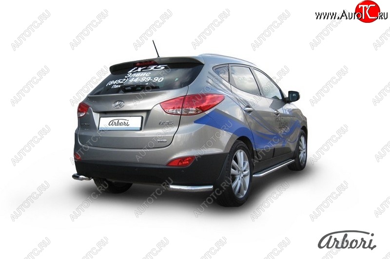 8 189 р. Защита заднего бампера Arbori (уголки, нержавейка, 1 труба d57 mm). Hyundai IX35 LM дорестайлинг (2009-2013)  с доставкой в г. Тольятти