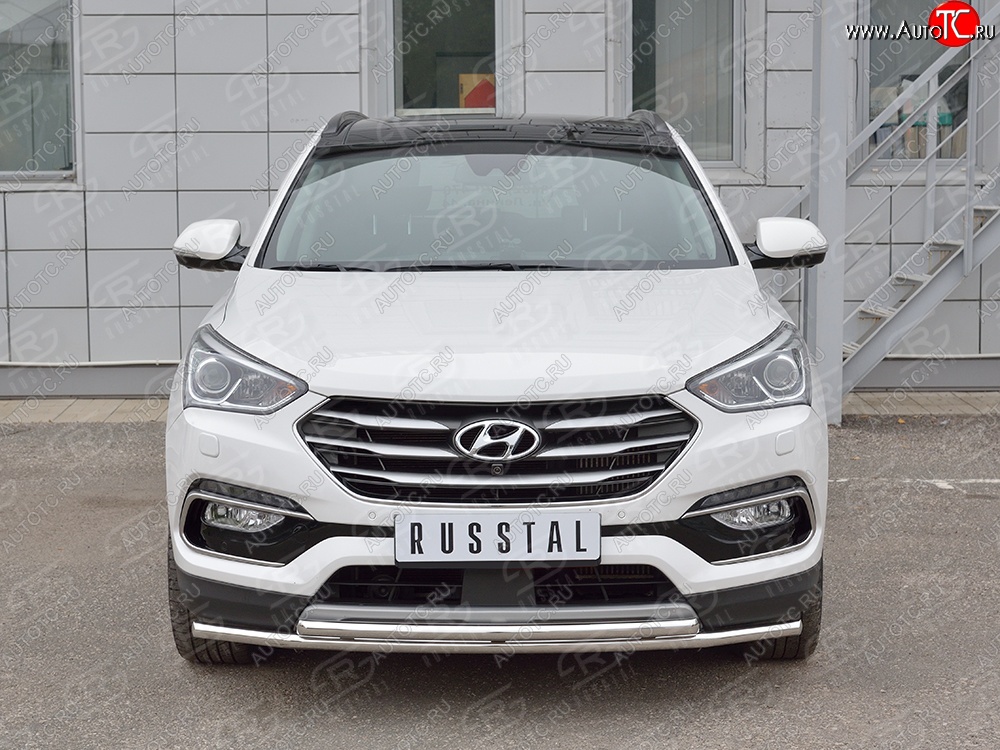 17 849 р. Защита переднего бампера (2 трубыØ42 мм, нержавейка) SLITKOFF Hyundai Santa Fe DM рестайлинг (2015-2019)  с доставкой в г. Тольятти