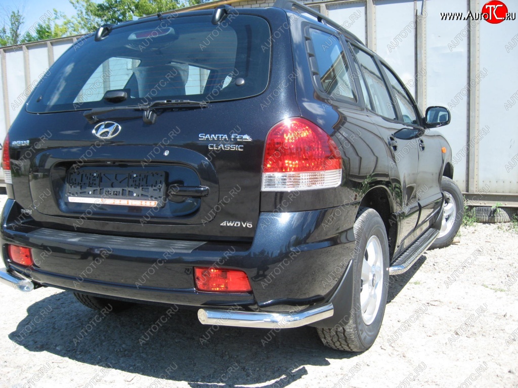 4 999 р. Защита заднего бампера из уголков d57 Slitkoff Hyundai Santa Fe SM (2000-2012) (Цвет: серебристый)  с доставкой в г. Тольятти