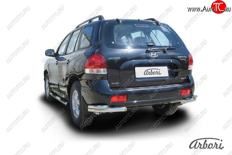 9 899 р. Защита заднего бампера Arbori (уголки, черная, 2 трубы d57 и 42 mm). Hyundai Santa Fe SM (2000-2012)  с доставкой в г. Тольятти