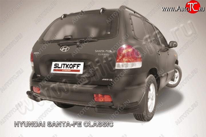 6 899 р. Защита заднего бампера из уголков d57+d42 Slitkoff (двойные) Hyundai Santa Fe SM (2000-2012) (Цвет: серебристый)  с доставкой в г. Тольятти