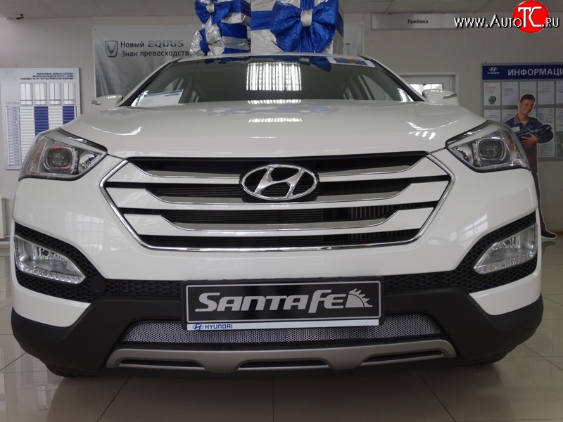 1 539 р. Сетка на бампер Russtal (хром)  Hyundai Santa Fe  DM (2012-2016) дорестайлинг  с доставкой в г. Тольятти