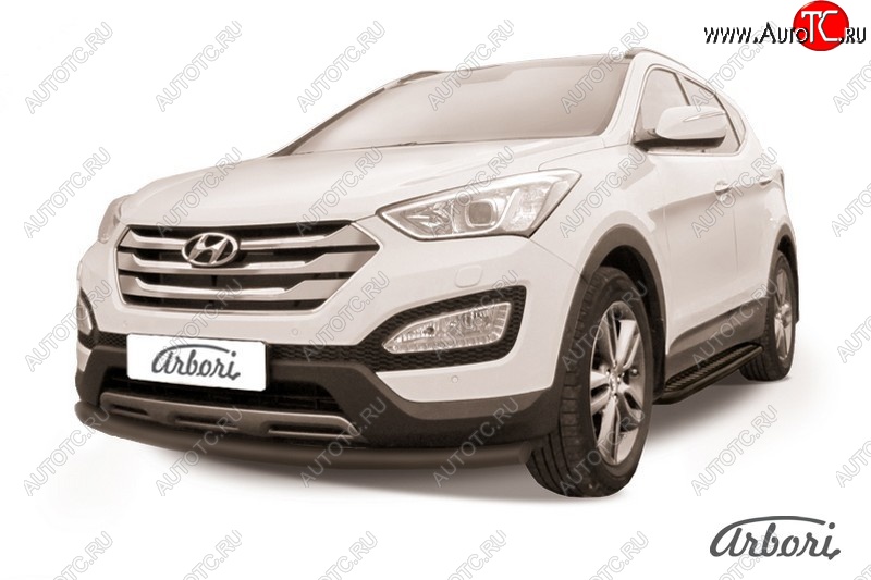 6 389 р. Защита переднего бампера Arbori (черная, 1 труба d57 mm). Hyundai Santa Fe DM дорестайлинг (2012-2016)  с доставкой в г. Тольятти