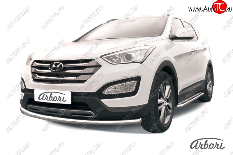 12 149 р. Защита переднего бампера Arbori (нержавейка, 1 труба d57 mm). Hyundai Santa Fe DM дорестайлинг (2012-2016)  с доставкой в г. Тольятти