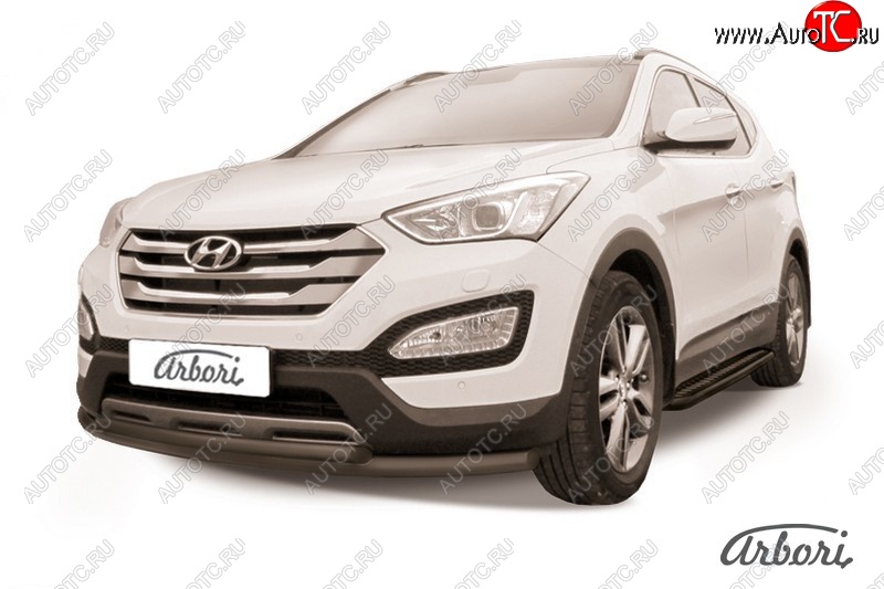 6 929 р. Защита переднего бампера Arbori (черная, 2 трубы d57 и 42 mm) Hyundai Santa Fe DM дорестайлинг (2012-2016)  с доставкой в г. Тольятти