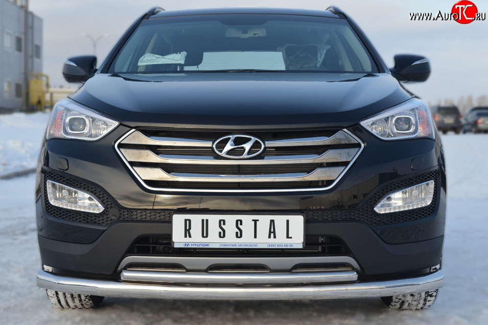 17 999 р. Защита переднего бампера (2 трубыØ76 и 42 мм, нержавейка) SLITKOFF Hyundai Santa Fe DM дорестайлинг (2012-2016)  с доставкой в г. Тольятти