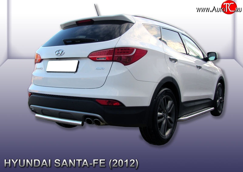 10 699 р. Защита заднего бампера из короткой трубы диаметром 57 мм Slitkoff  Hyundai Santa Fe  DM (2012-2016) дорестайлинг (Нержавейка, Полированная)  с доставкой в г. Тольятти