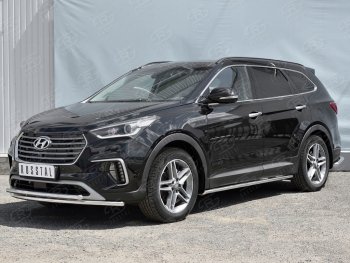 Защита переднего бампера (2 трубыØ42 мм, нержавейка) SLITKOFF Hyundai (Хюндаи) Grand Santa Fe (гранд)  1 DM (2016-2018) 1 DM рестайлинг