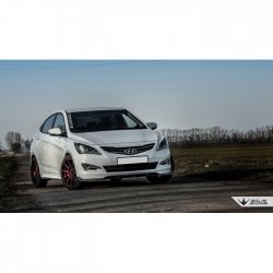 4 499 р. Накладка на передний бампер TopKontur Design Hyundai Solaris RBr седан рестайлинг (2014-2017) (Глянец под окраску, Неокрашенная)  с доставкой в г. Тольятти. Увеличить фотографию 3