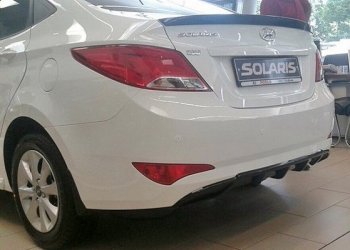 3 899 р. Накладка на задний бампер АвтоКрат Hyundai Solaris RBr седан рестайлинг (2014-2017) (Неокрашенная)  с доставкой в г. Тольятти. Увеличить фотографию 2