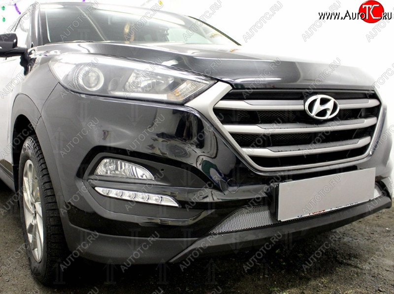 1 539 р. Защитная сетка на бампер Russtal (хром)  Hyundai Tucson  TL (2015-2018) дорестайлинг  с доставкой в г. Тольятти