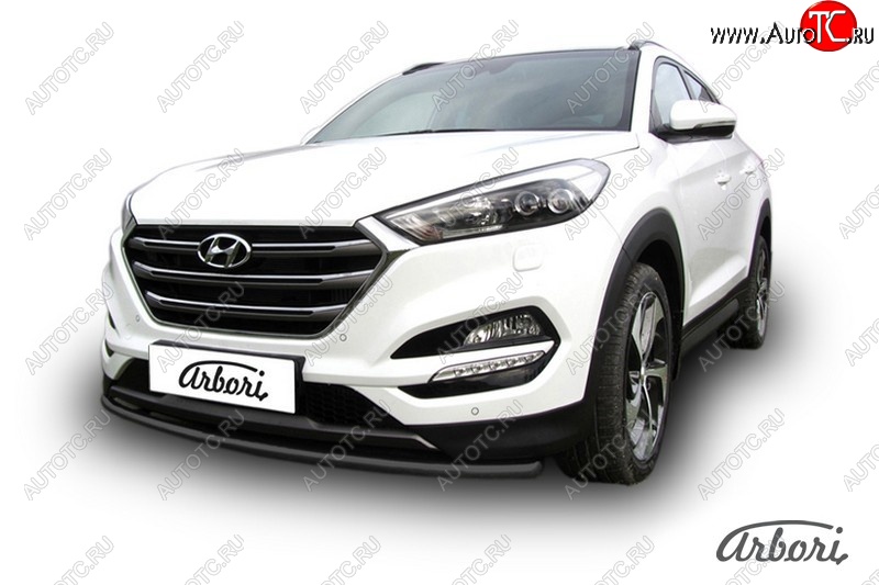 8 819 р. Защита переднего бампера Arbori (черная, 1 труба d42 mm). Hyundai Tucson TL дорестайлинг (2015-2018)  с доставкой в г. Тольятти