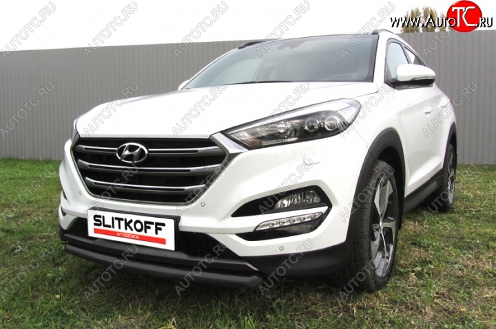 11 199 р. Защита переднего бампера из трубы d57 Slitkoff Hyundai Tucson TL дорестайлинг (2015-2018) (Цвет: серебристый)  с доставкой в г. Тольятти