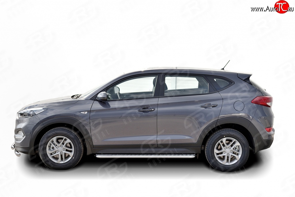 20 749 р. Широкая защита порогов Russtal Hyundai Tucson TL дорестайлинг (2015-2018) (Защита порогов с со скосами на торцах (вариант 1))  с доставкой в г. Тольятти