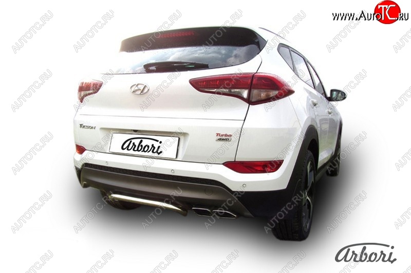 10 169 р. Защита заднего бампера Arbori (скоба, нержавейка, 1 труба d42 mm). Hyundai Tucson TL дорестайлинг (2015-2018)  с доставкой в г. Тольятти