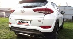 Защита заднего бампера диаметром 42 мм с изгибом Slitkoff Hyundai (Хюндаи) Tucson (Туссон)  TL (2015-2018) TL дорестайлинг