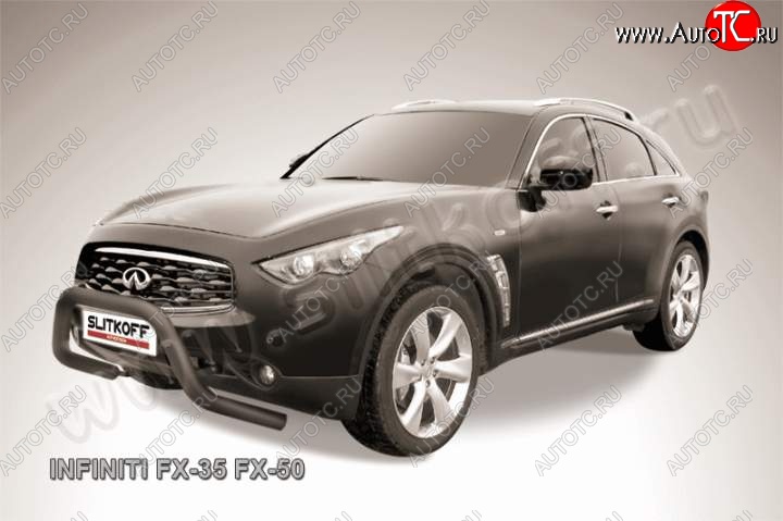 25 999 р. Кенгурятник d76 Slitkoff (низкий, широкий) INFINITI FX50 S51 рестайлинг (2012-2014) (Цвет: серебристый)  с доставкой в г. Тольятти