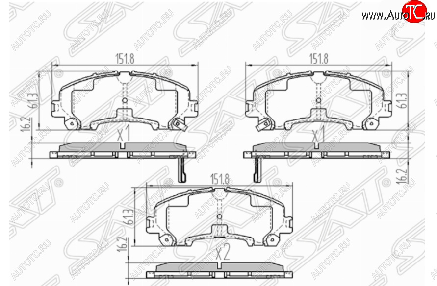 1 399 р. Комплект передних тормозных колодок SAT Nissan X-trail 3 T32 дорестайлинг (2013-2018)  с доставкой в г. Тольятти